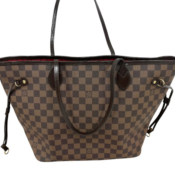 Authentic✅ LOUIS VUITTON Damier Ebene Neverfull MM Tote Bag Red - Picture 4 of 16
